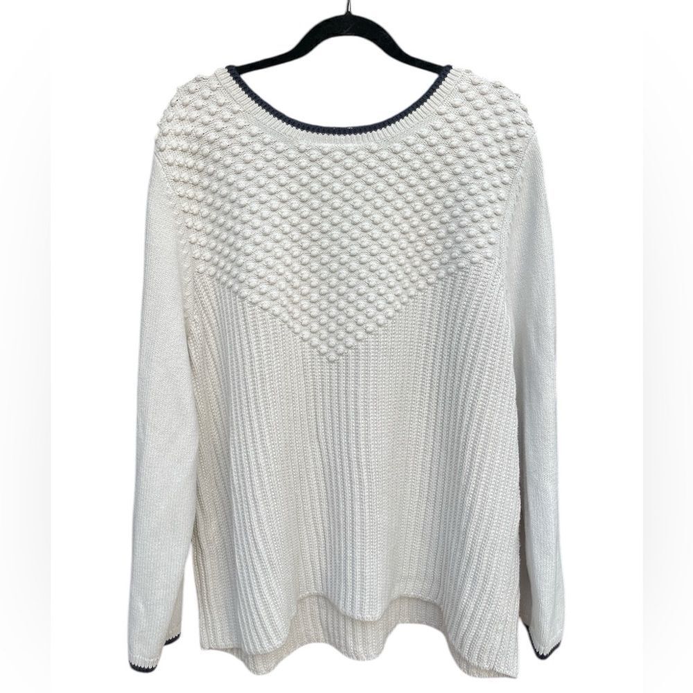 Talbots Sweater Pullover Long Sleeve Chunky Knit Zip Back White&Black trim 3X